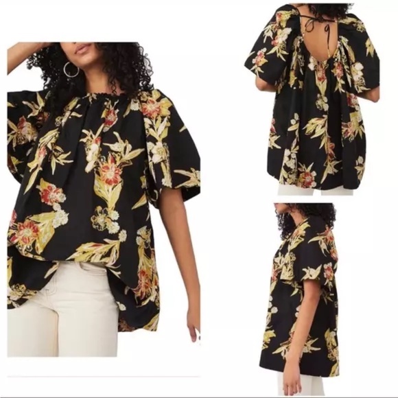 Free People Jodie Printed Black Tunic Floral Medium - Picture 1 of 10